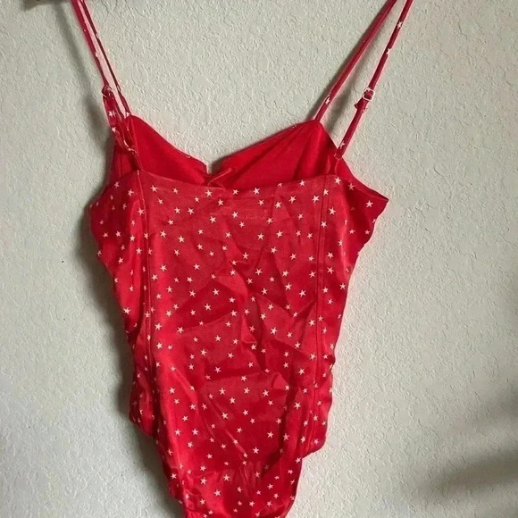 Zara Red And White Star Satin Effect Lace Up Bodysuit Size XS - Picture 5 of 8